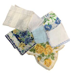 Vintage Floral & White Handkerchiefs Lot of 8